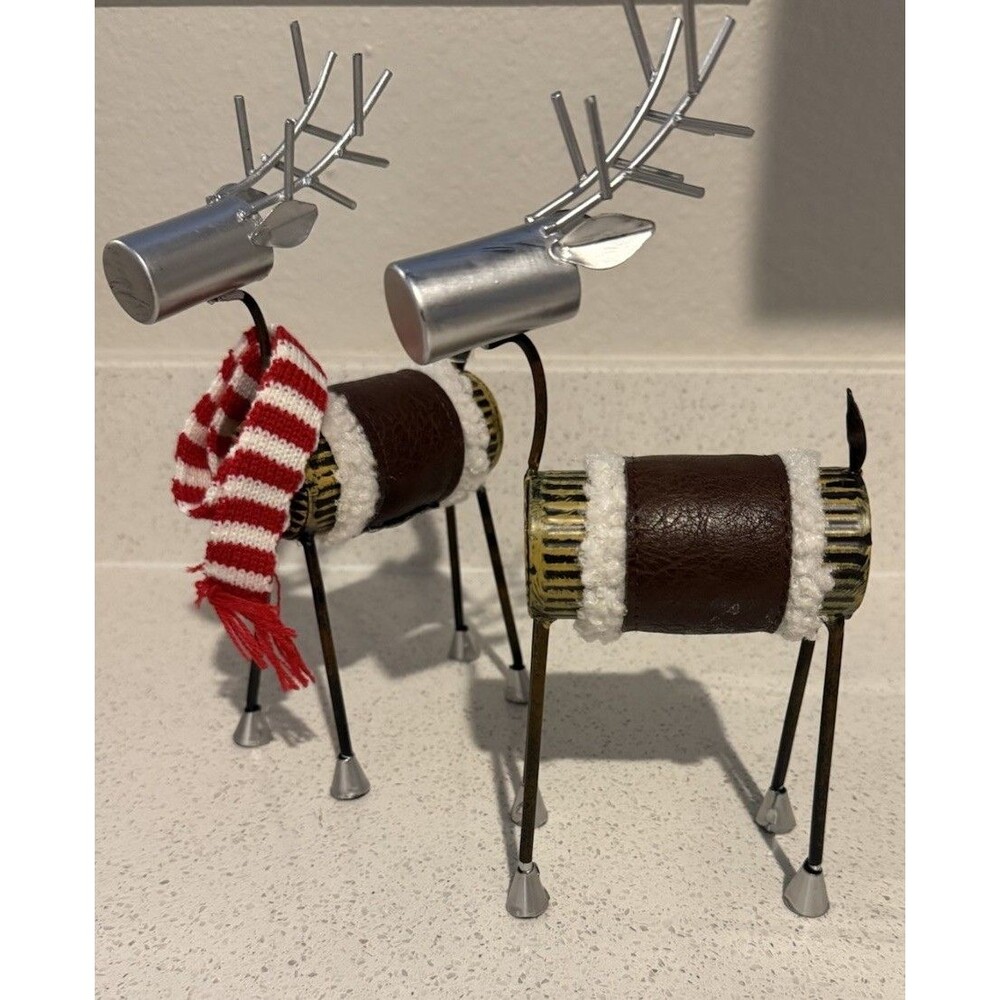 Modern Reindeer Set Brown Silver Red White Seasonal Holiday Christmas Figurines
